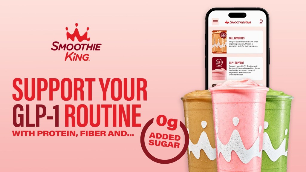 Smoothie King this week became the first quick-service chain to introduce a special menu for people using GLP-1 drugs like Ozempic. The five new smoothies contain 20 grams of protein or more.